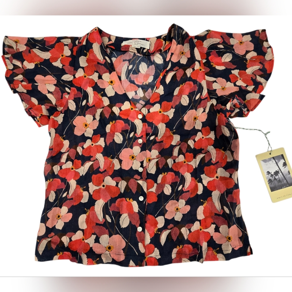 NWT Trovata Sara Henley Short Sleeve Shirt SZ Medium